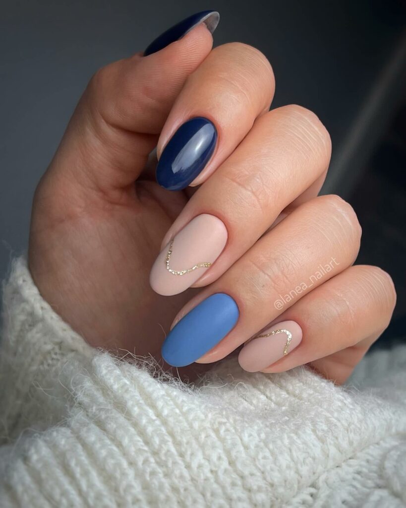 Pastel And Blue Shade Nails