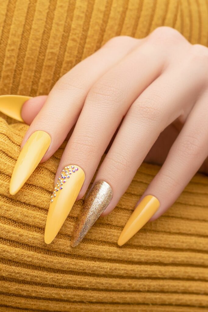 Plain Yellow And Gold Acrylic Nail 