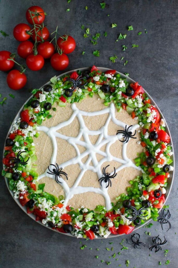 Spooky Spider Web Hummus Dip