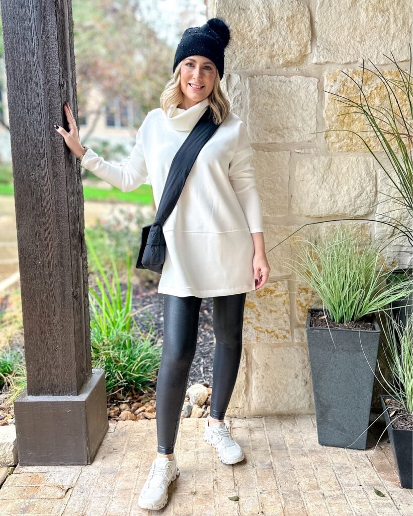  Cowl Neck Sweater With Faux Leggings