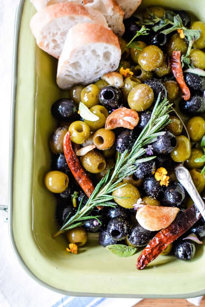 Spicy Marinated Olives With Roasted Garlic and Herbs