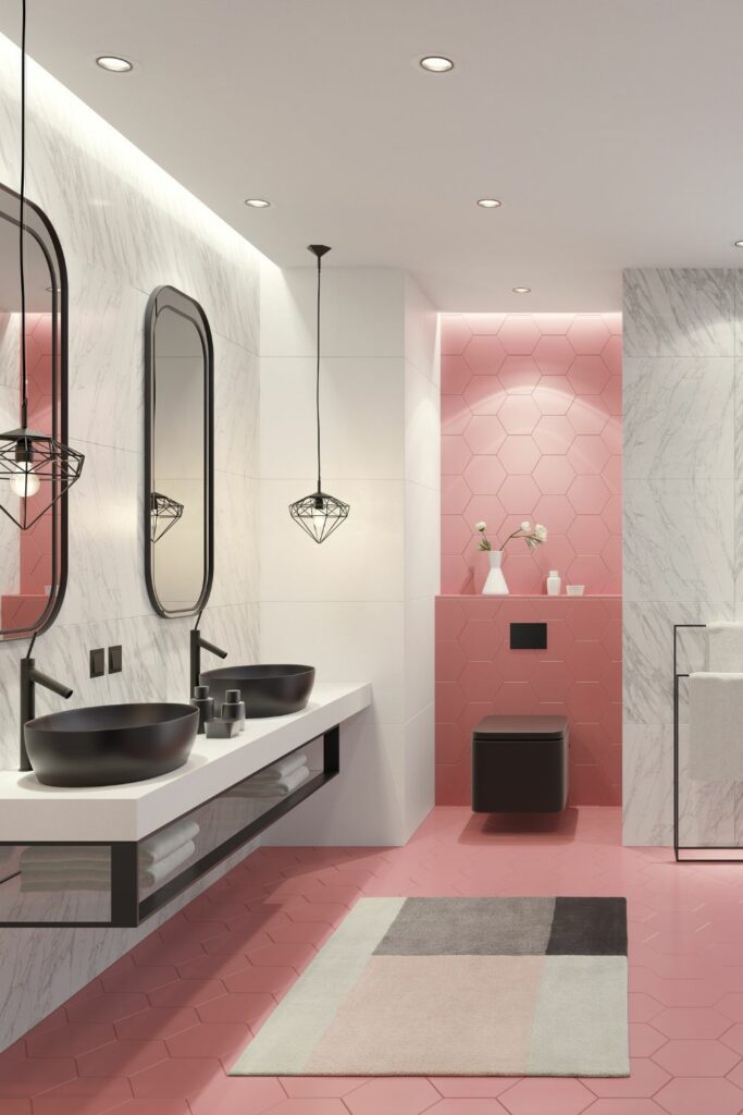 Varying Pink And Black Bathroom Decor