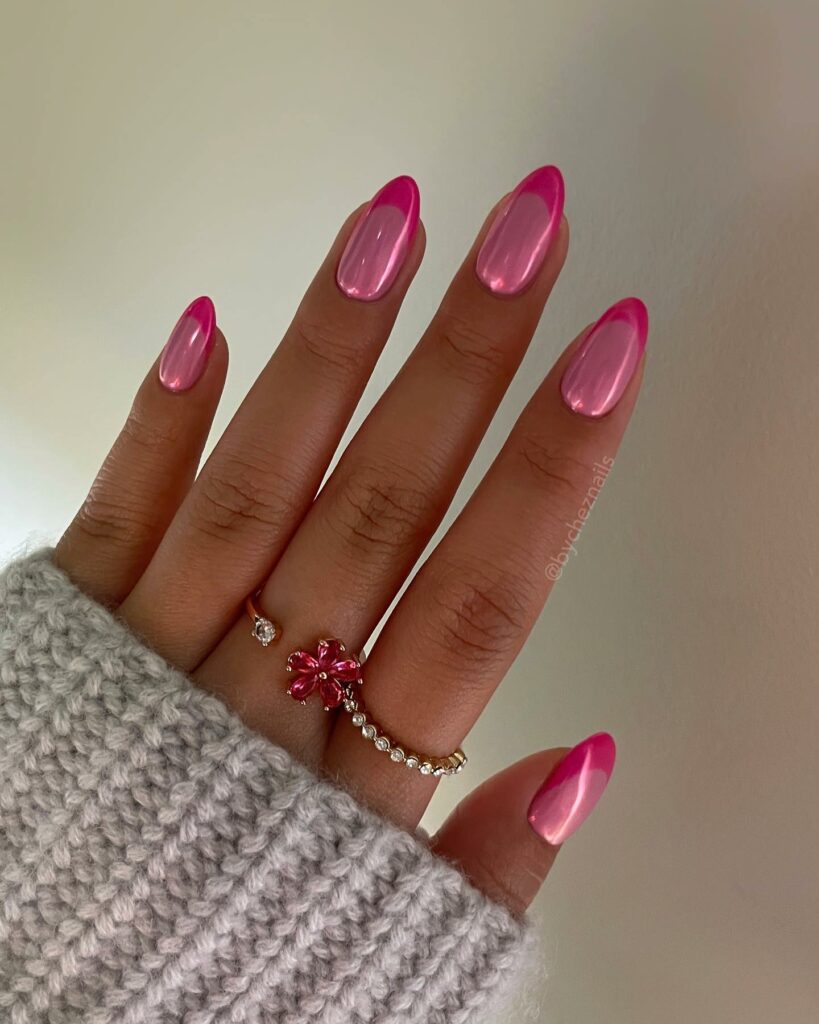 Bright Pink Oval Nail Design