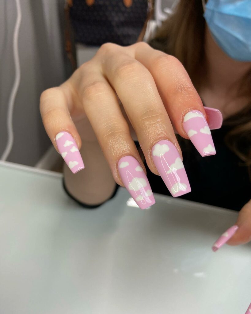 Cloudy on Pink Nails