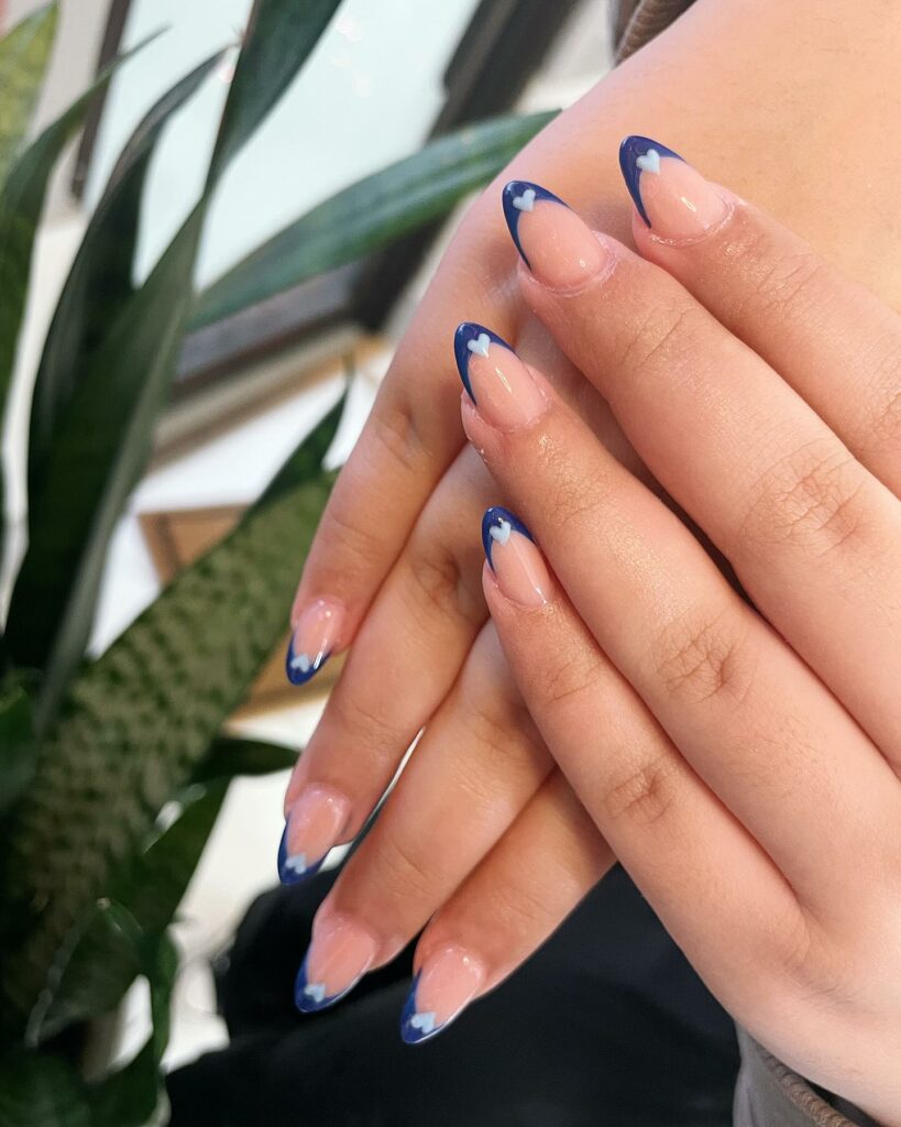 Cute Blue And Heart French Tip