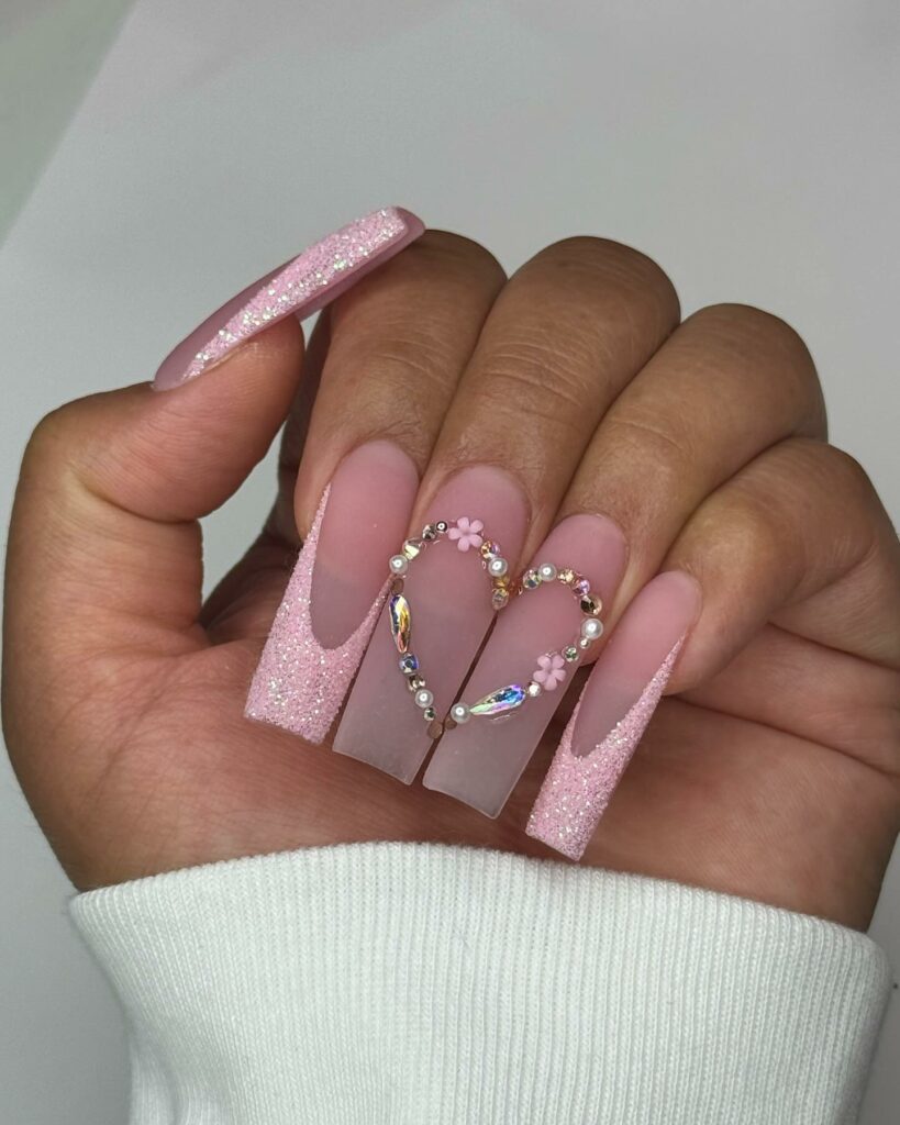 Heart Valentine Pink Nail Design