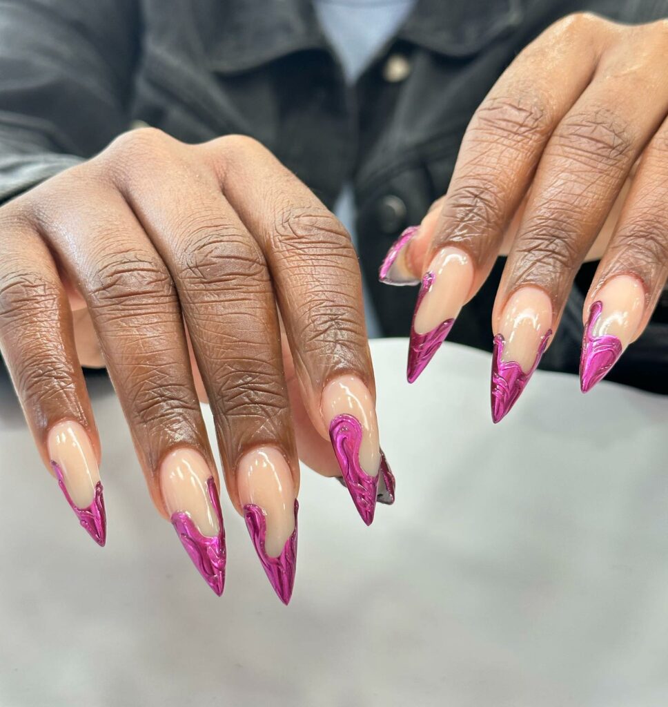 Pink Chrome 3d Nail Design