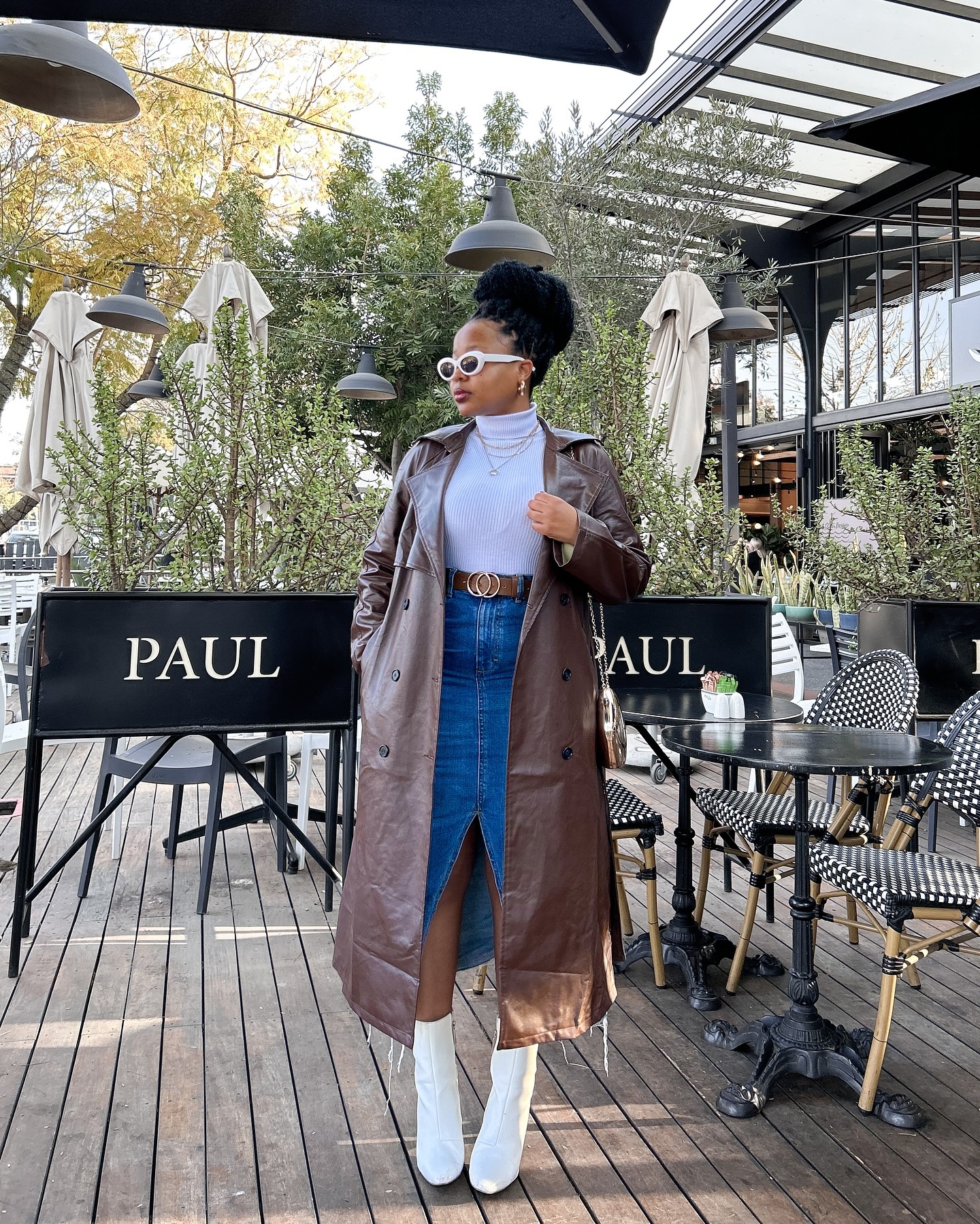Denim Skirt With Leather Trench Coat