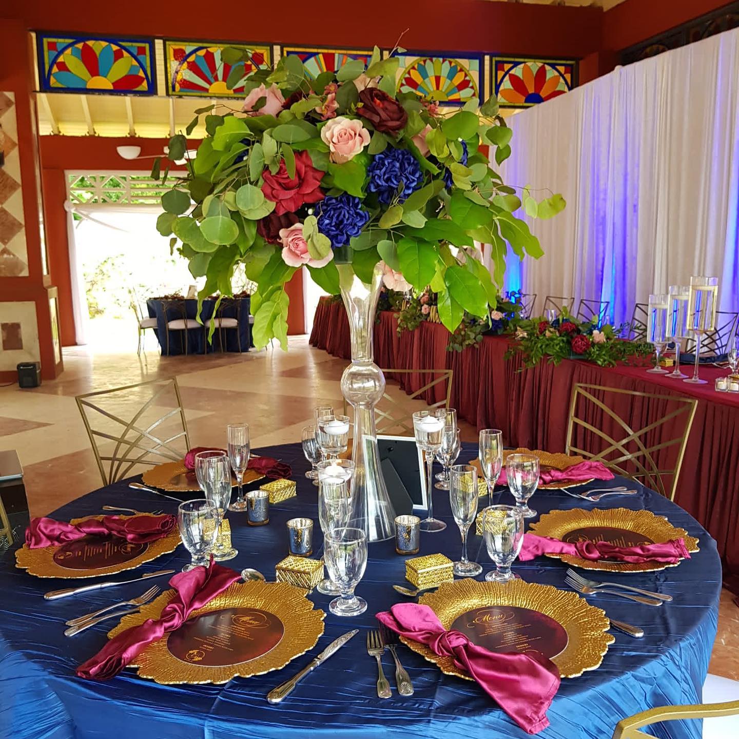 Gorgeous Navy and Burgundy Table