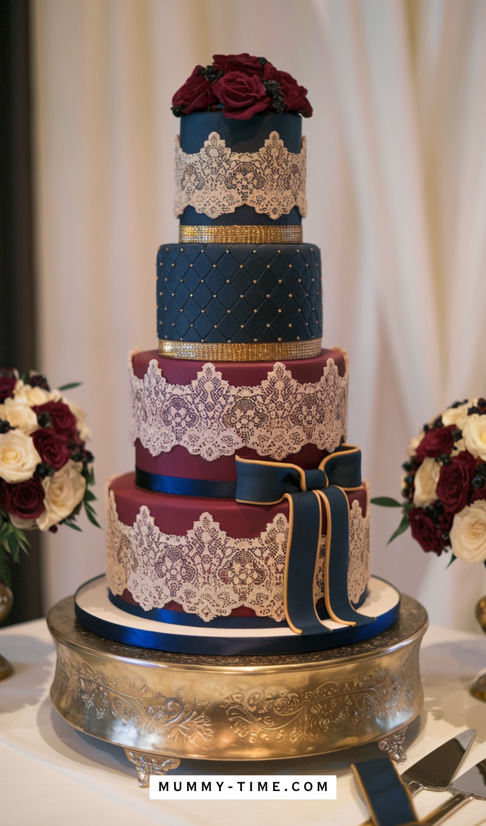 Four-tier Navy and Burgundy Cake
