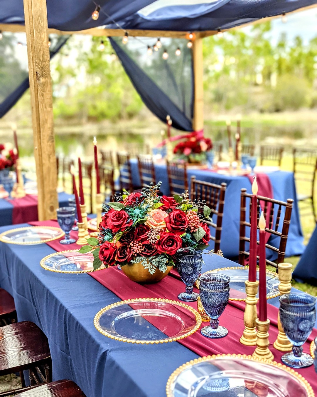 Navy and burgundy table