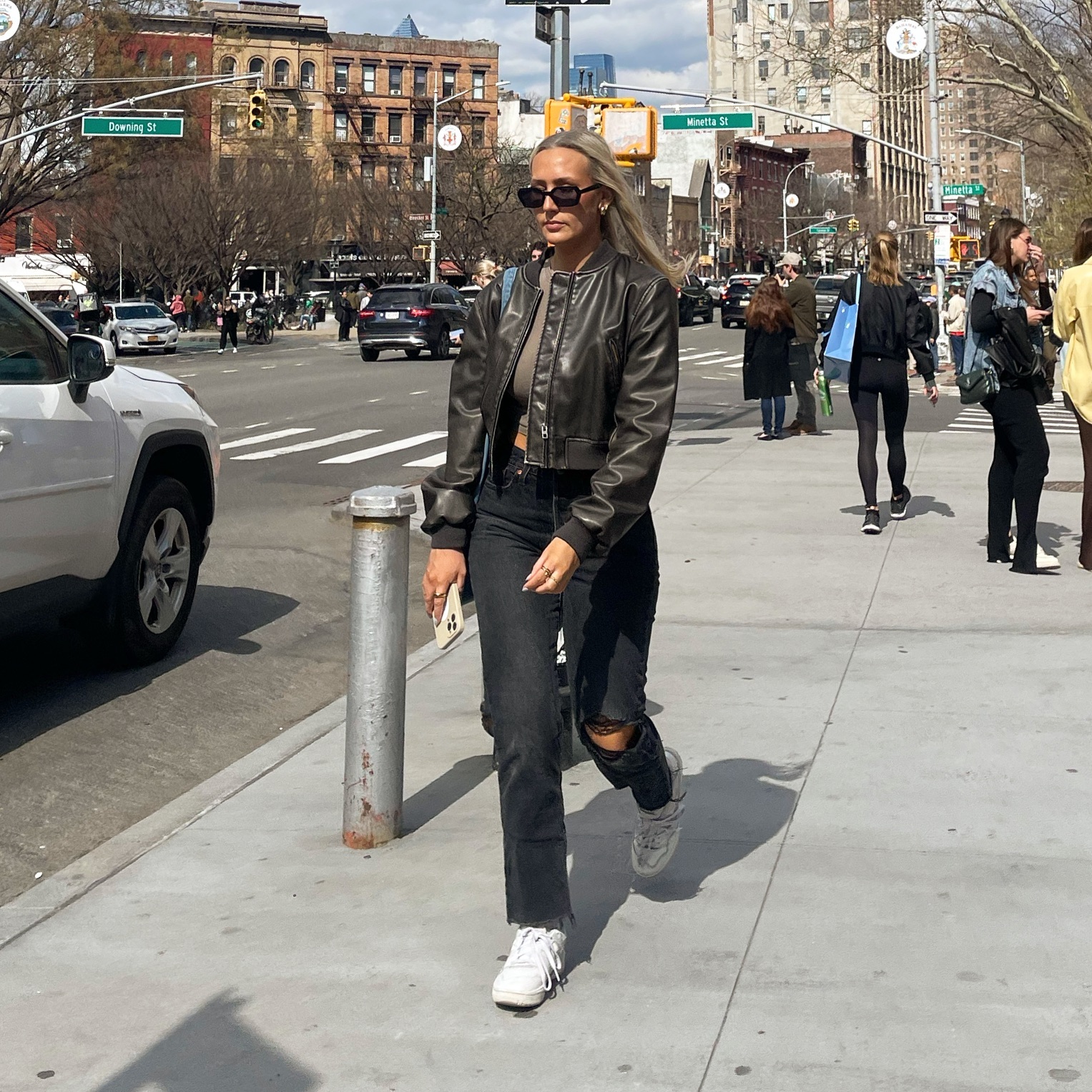 Black jeans and a bomber jacket