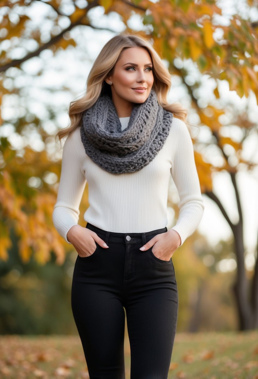 Black jeans and a cozy knitted scarf