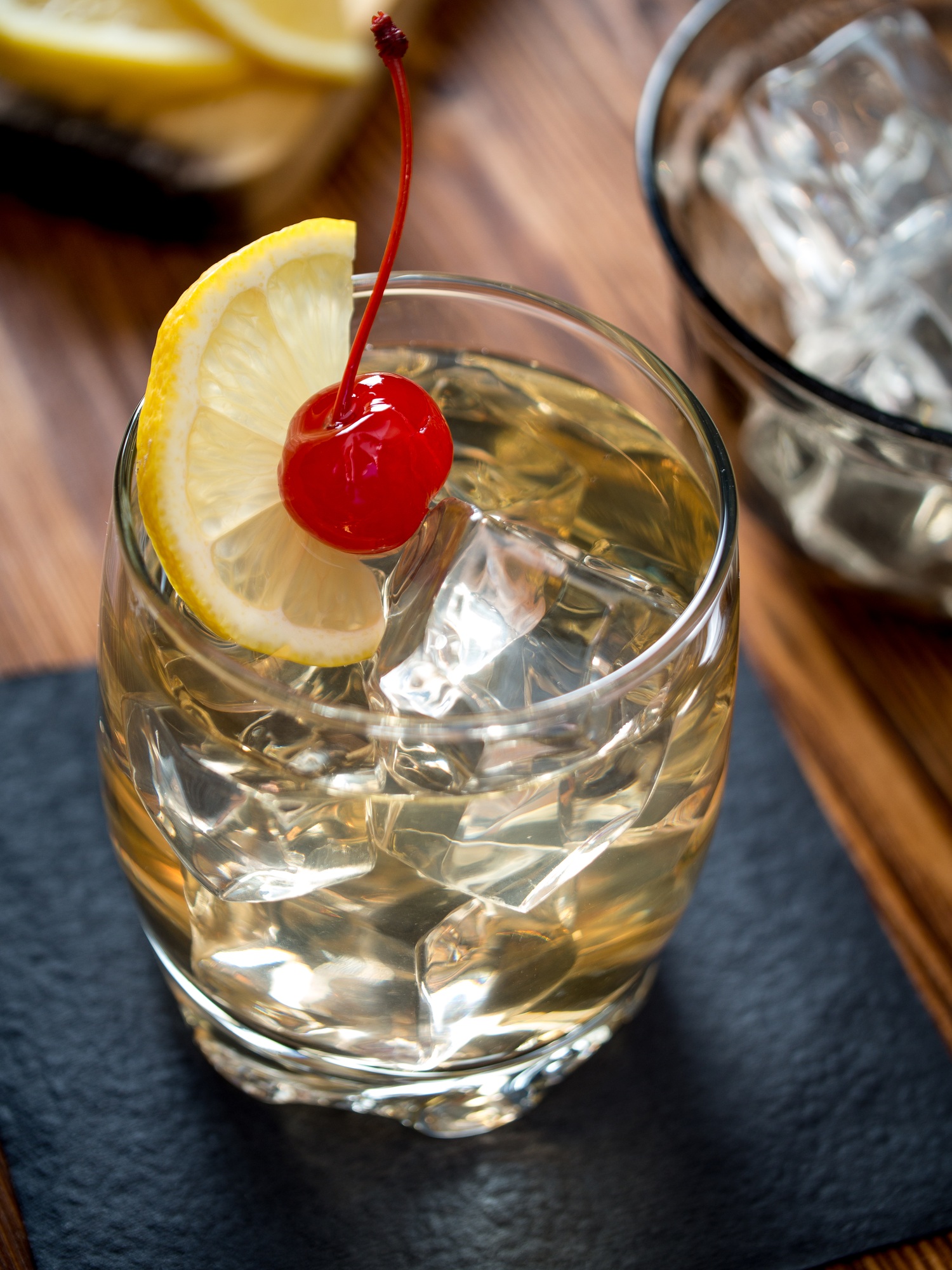 Glass of whiskey sour cocktail