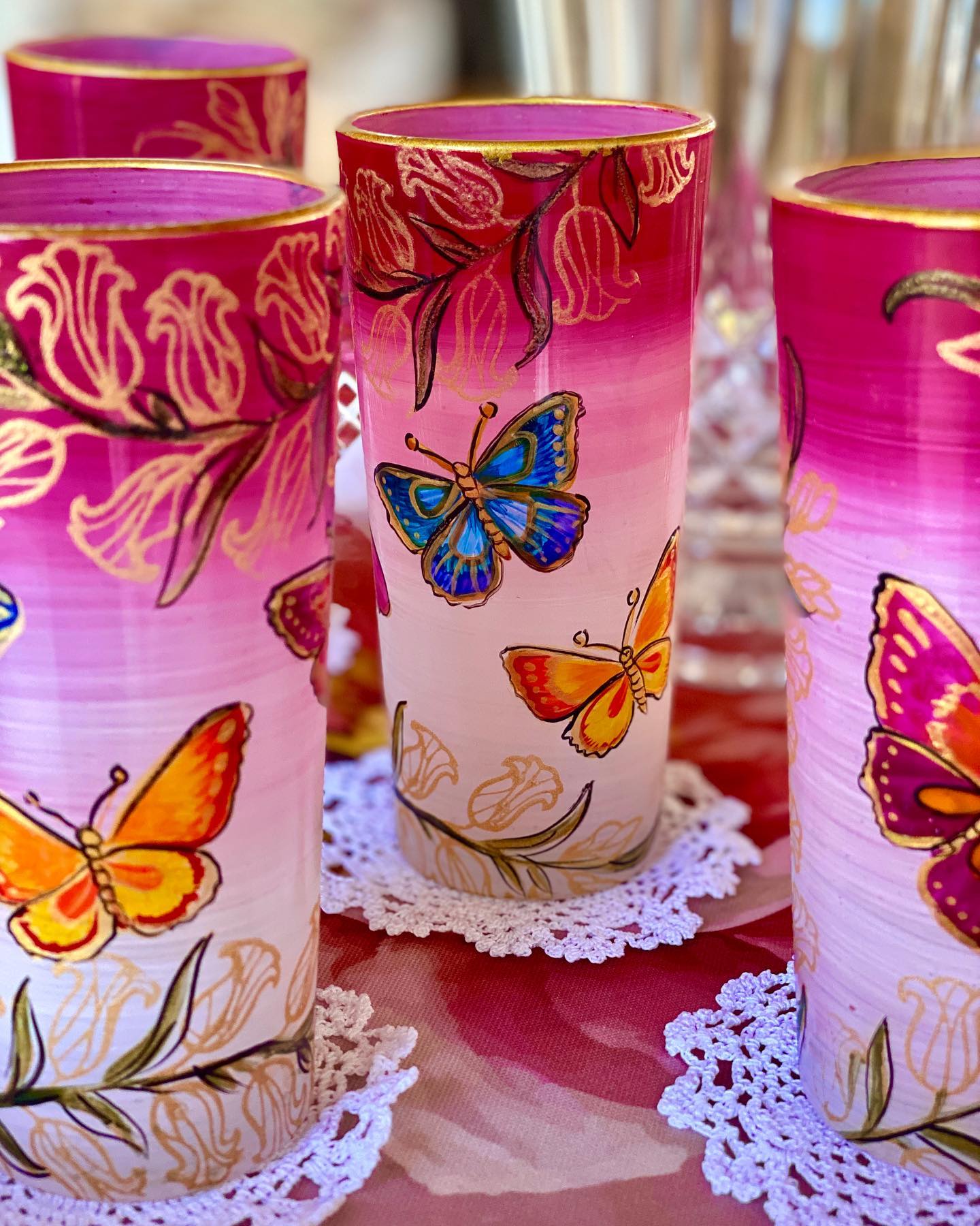 Pink Butterfly Glassware Cup