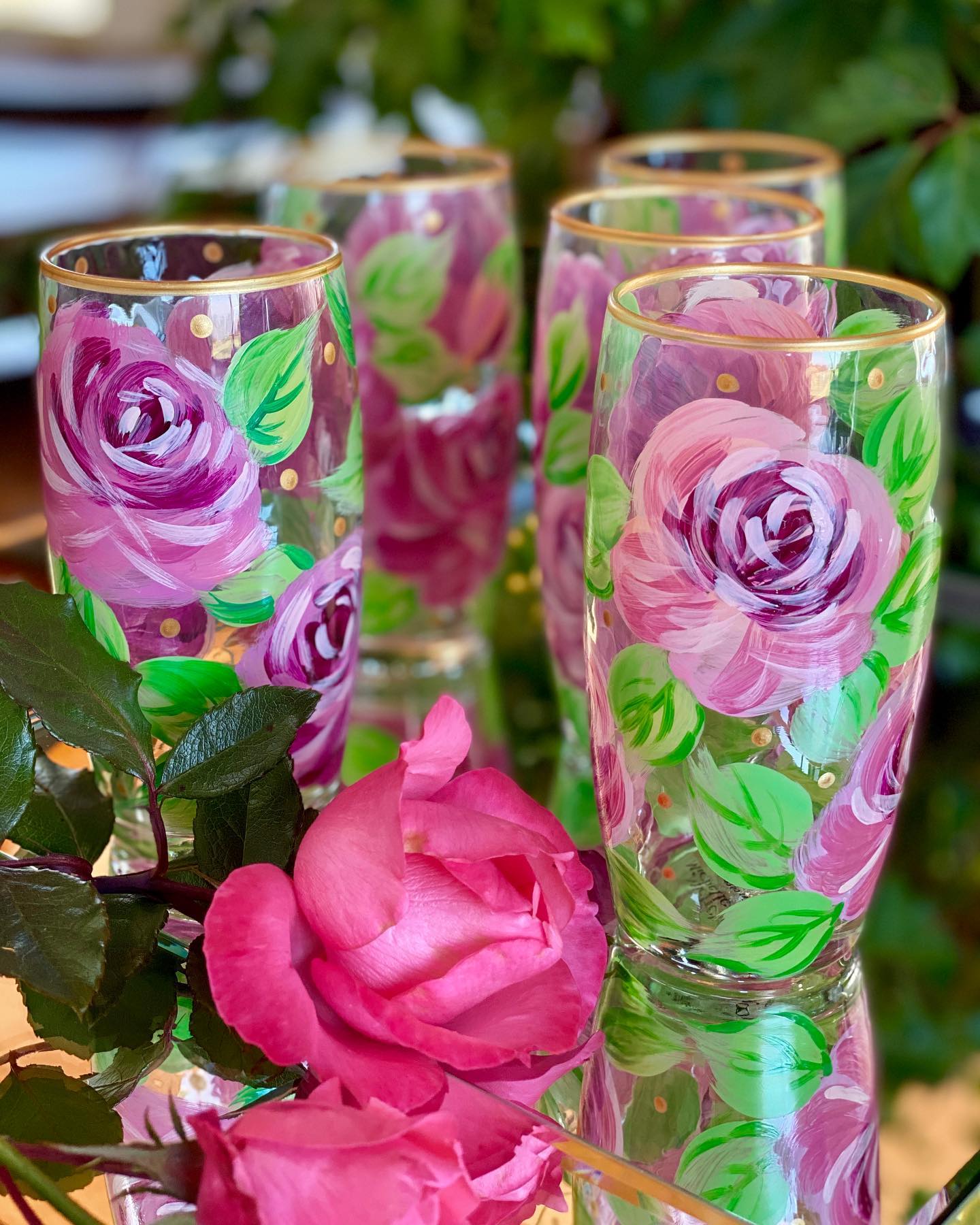 Purple Flower Painted Glassware