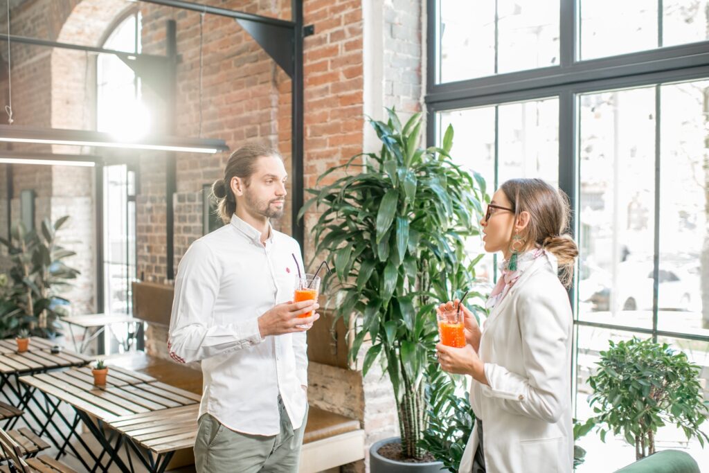 Couple during a conversation indoors
