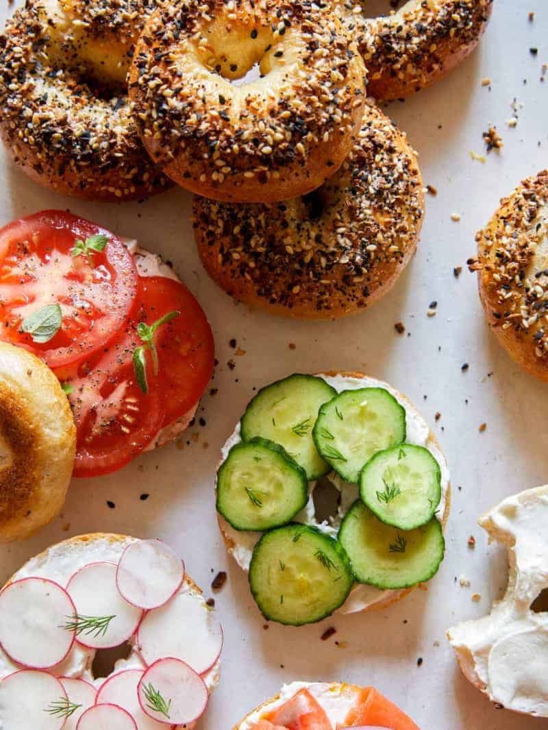 Mini Bagels with Cream Cheese & Veggies