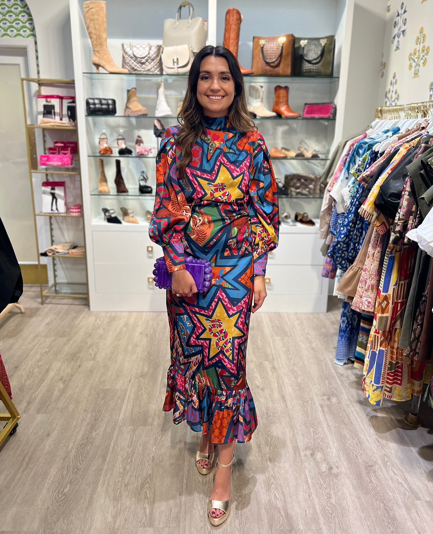Colorful Print Midi Gown