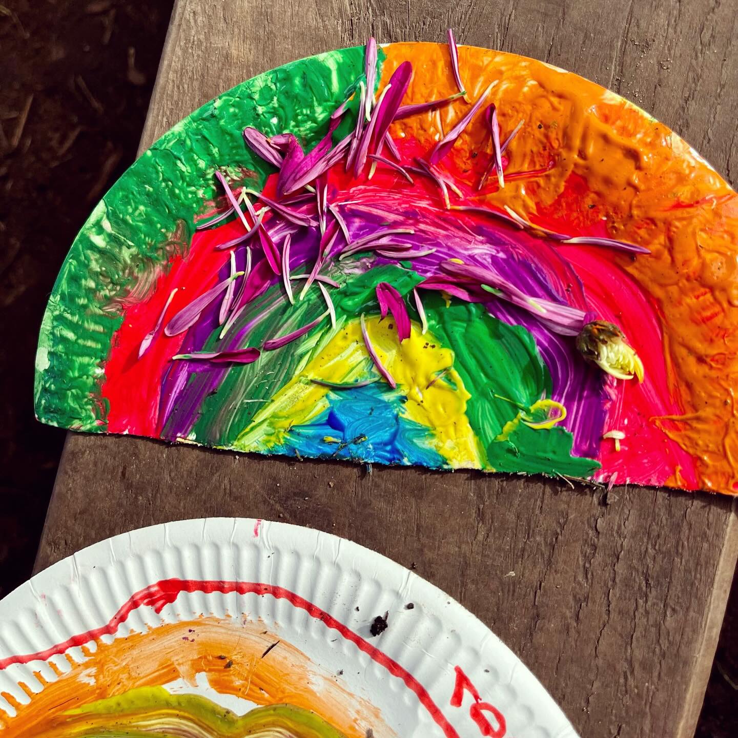 Paper plate Rainbow With Flowers