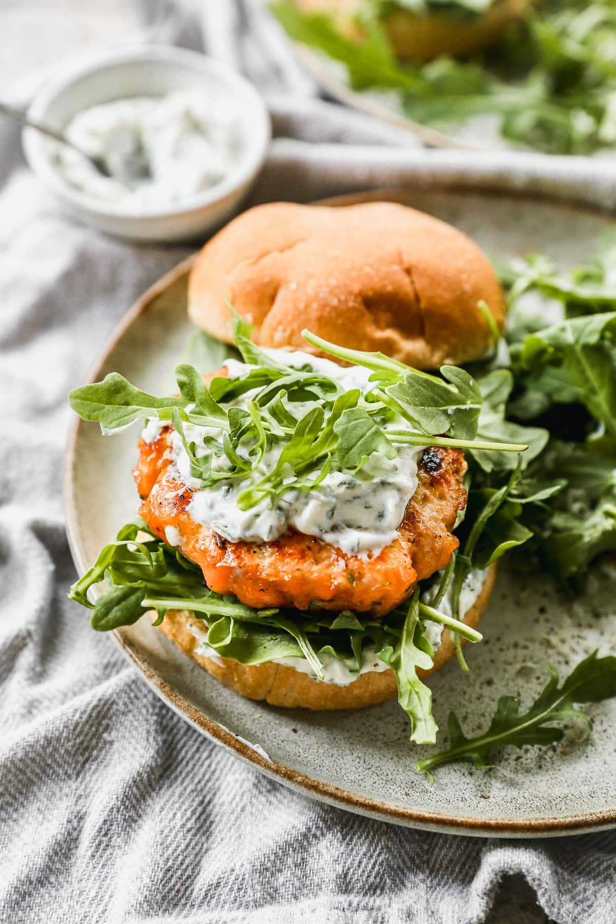 Salmon Burgers with Arugula Salad