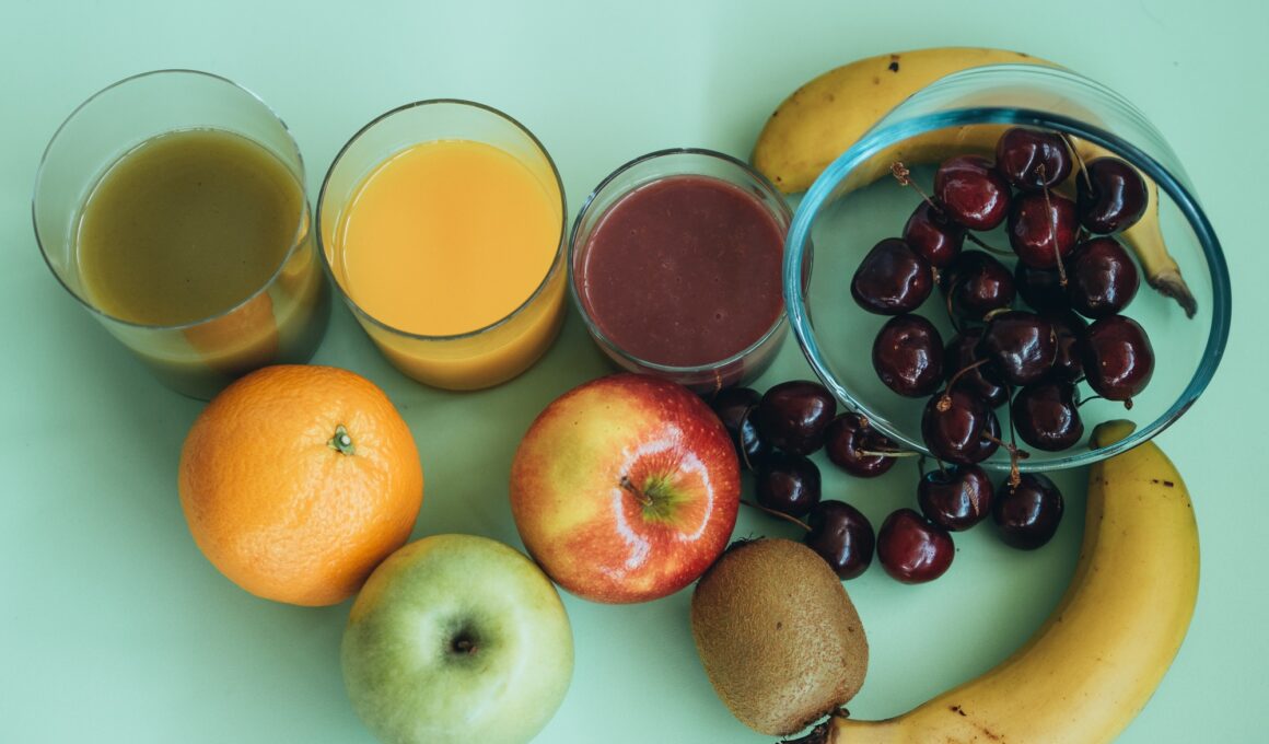 photography of different ingredients to make a healthy meal. Vegetable and fruit juices.