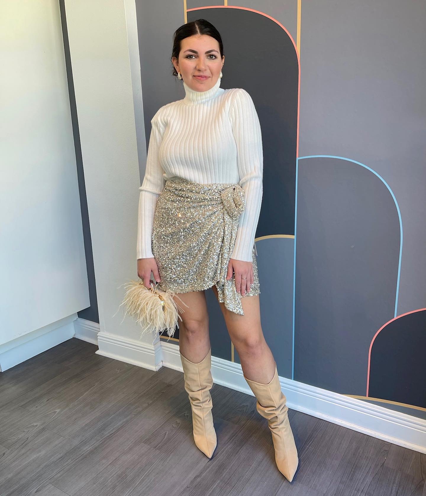 Turtle Neck Top With Sequin Skirt
